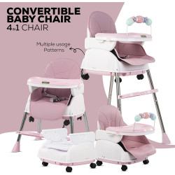 Baybee 4 in 1Convertible High Chair for Kids with Adjustable Height and Footrest(Pink)