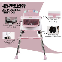 Baybee 4 in 1Convertible High Chair for Kids with Adjustable Height and Footrest(Pink)