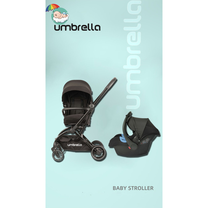 premium baby Stroller Umbrella Max easy luxurious chair move 360 very small size when closing and carseat high quality- black