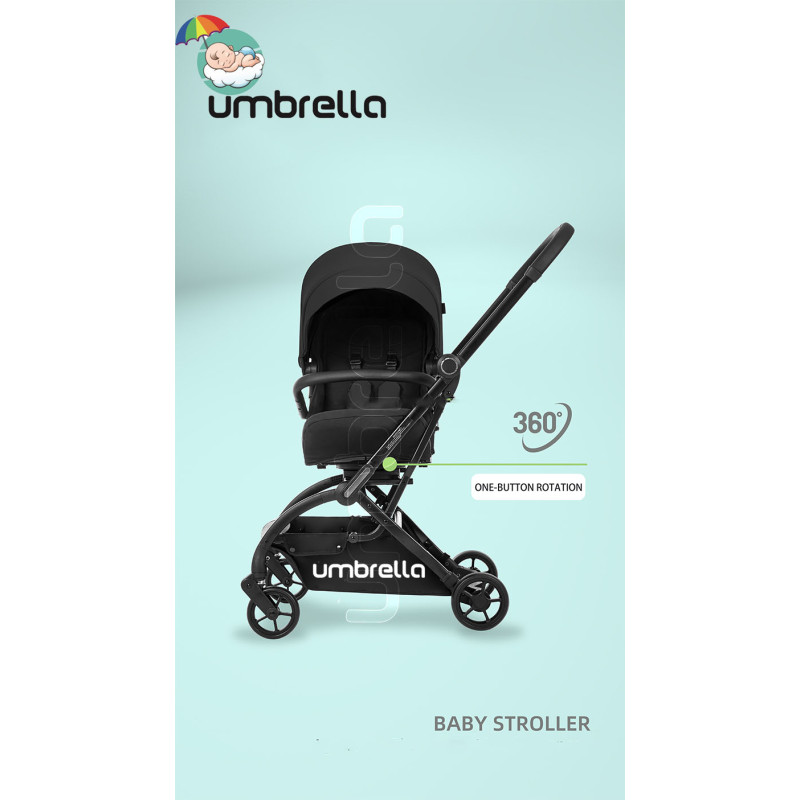 Premium baby Stroller Umbrella Max easy luxurious chair move 360 very small size when closing - black