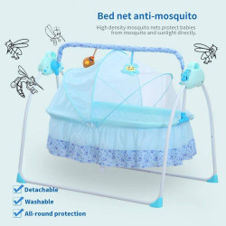 مهد سرير كهربائي محمول للأطفال ، سرير متأرجح للنوم والنوم يلعب فيه سرير أزرق