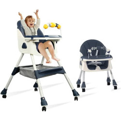 5 in 1 Baby High Chair | Newborn Feeding Chair | Adjustable Removable Double Snack Tray (Blue)