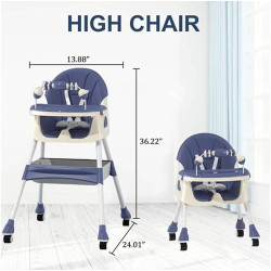 5 in 1 Baby High Chair | Newborn Feeding Chair | Adjustable Removable Double Snack Tray (Blue)