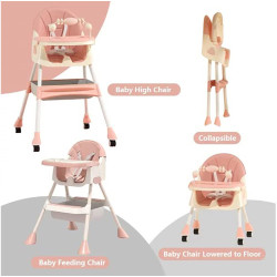 5 in 1 Baby High Chair | Newborn Feeding Chair | Adjustable Removable Double Snack Tray (Bink)