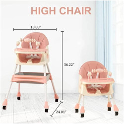 5 in 1 Baby High Chair | Newborn Feeding Chair | Adjustable Removable Double Snack Tray (Bink)